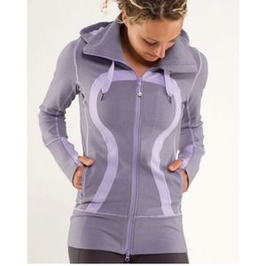 🍋 Lululemon Jacket Womens 6 Purple Stride Brushed Lilac Stripe Logo Hood Fitted